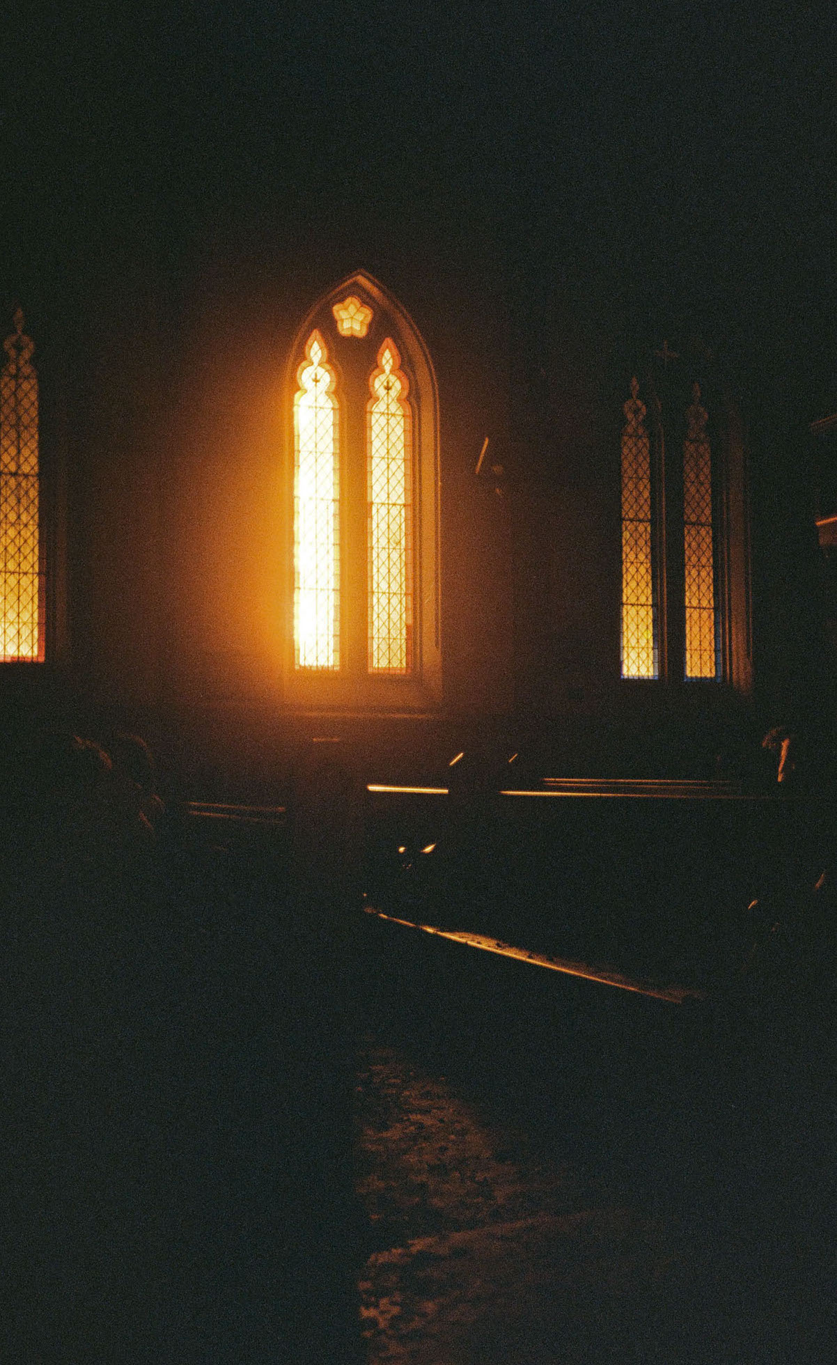 image of a glowing amber light in a church